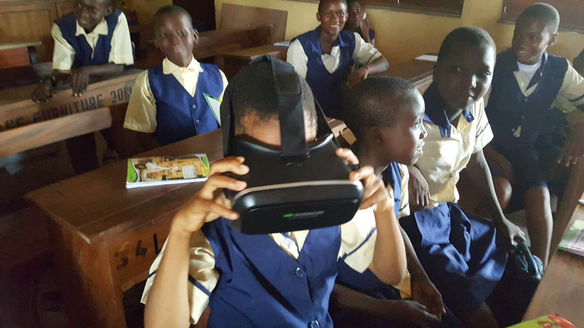 Student with VR headset in the classroom