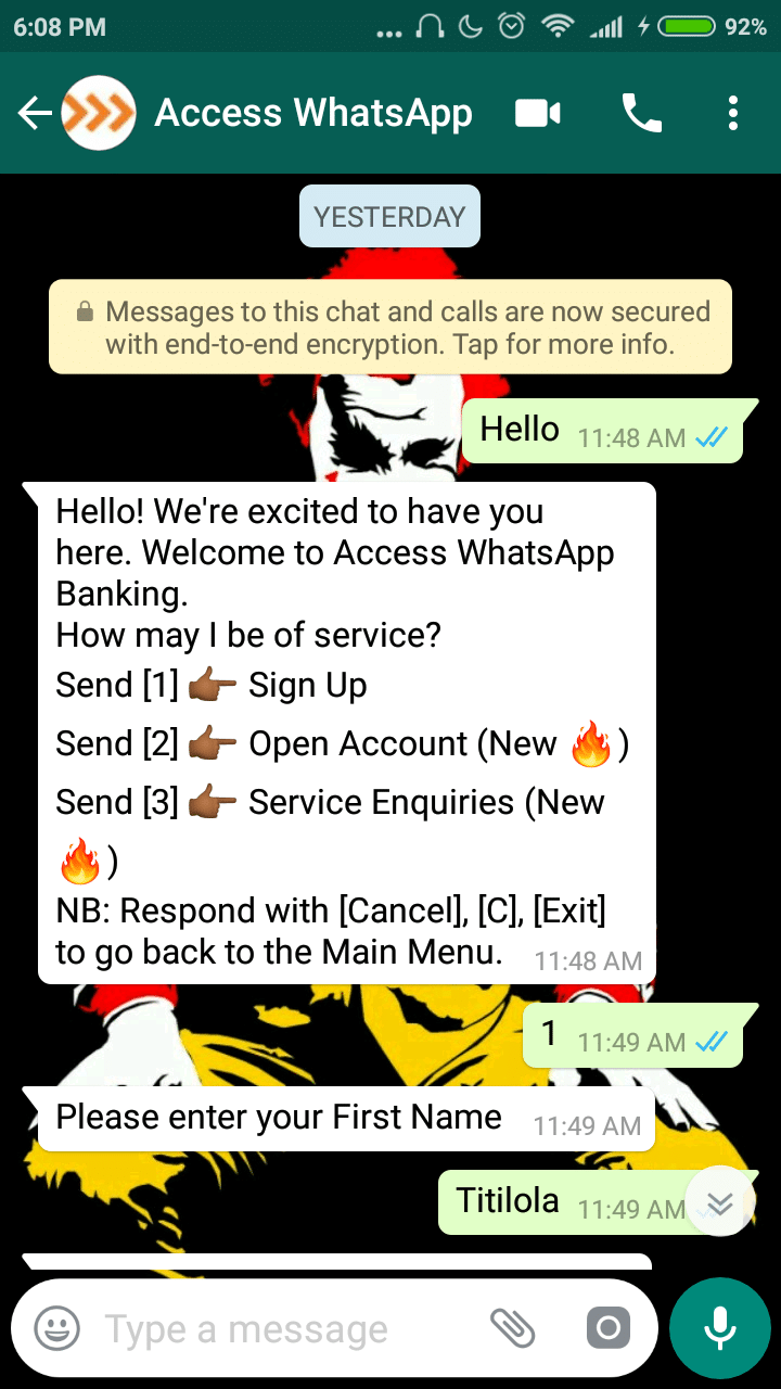 Initiating Access Bank's WhatsApp Banking 