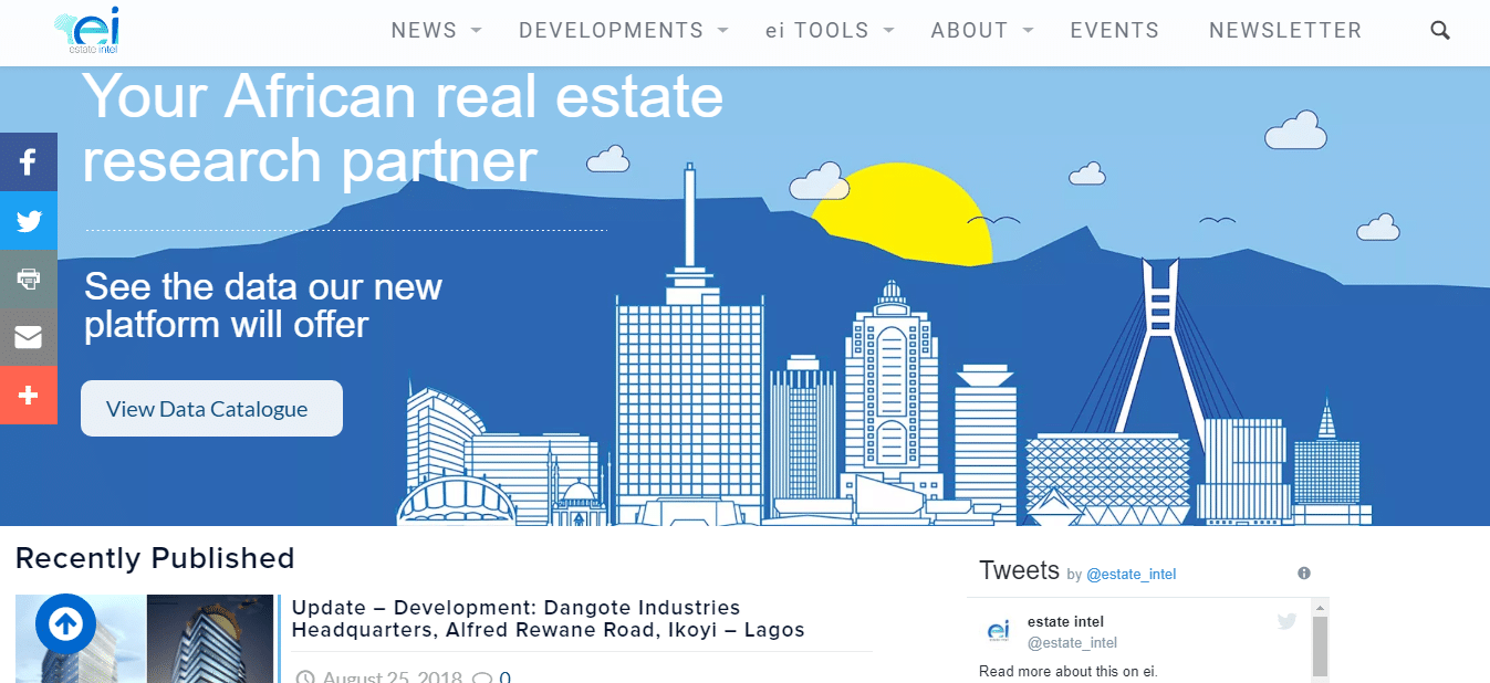 Screenshot of the Estate Intel Website