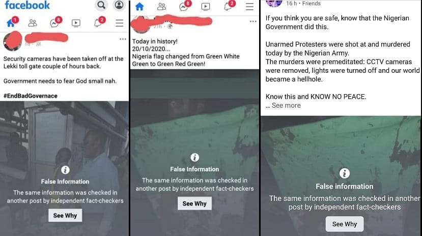 Why Facebook labelled content from #LekkiMassacre2020 incident 'false' 1 facebook lekki fake 3