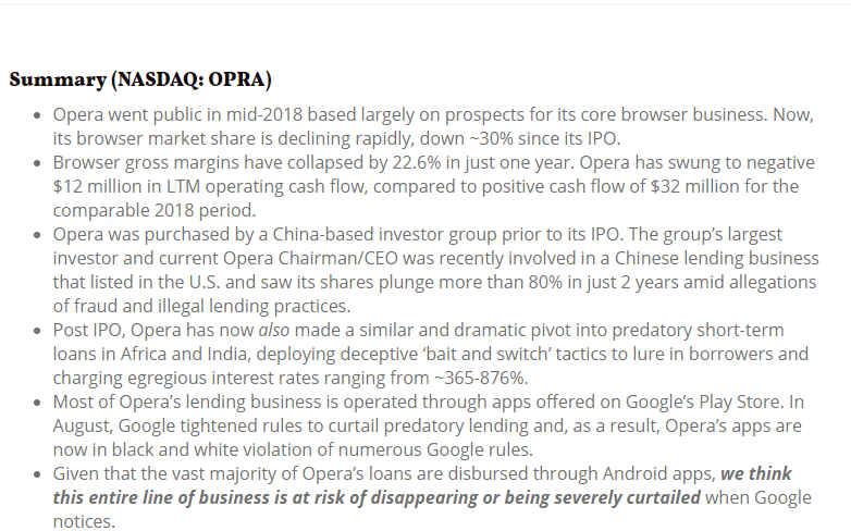 Allegations against OPay's parent company, Opera, and its other lending platforms are perhaps geared towards short-selling the company's stock 1 opera hindenburg research