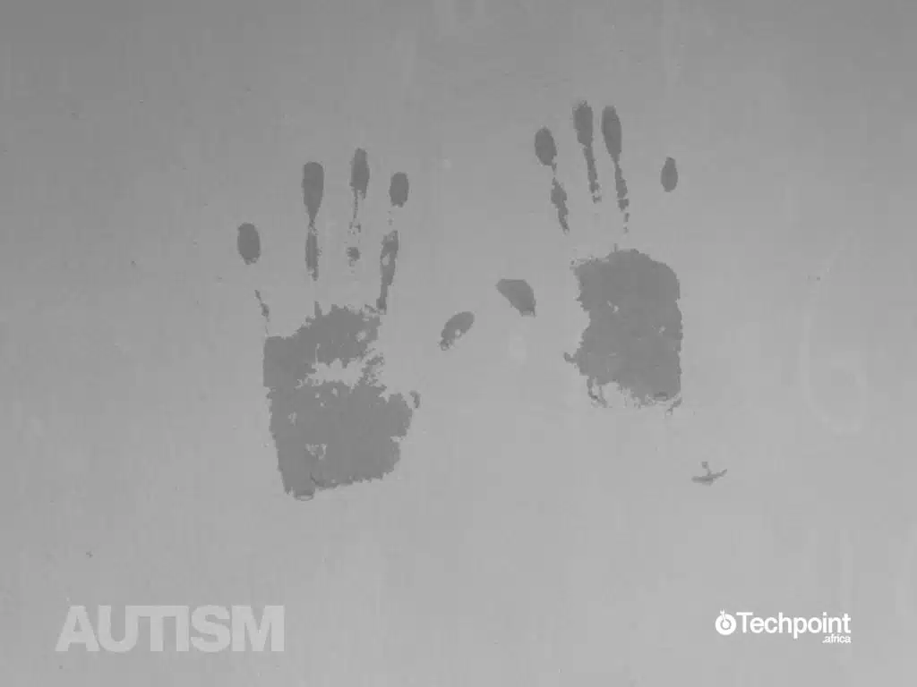 Image showing hand stains watermarked with the text 'Autism'