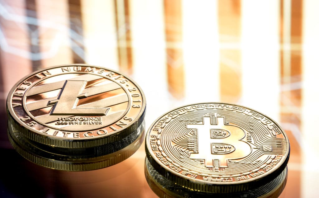 Your data or your life? 1 coin litecoin bitcoin closeup beautiful background concept digital cryptocurrency payment system
