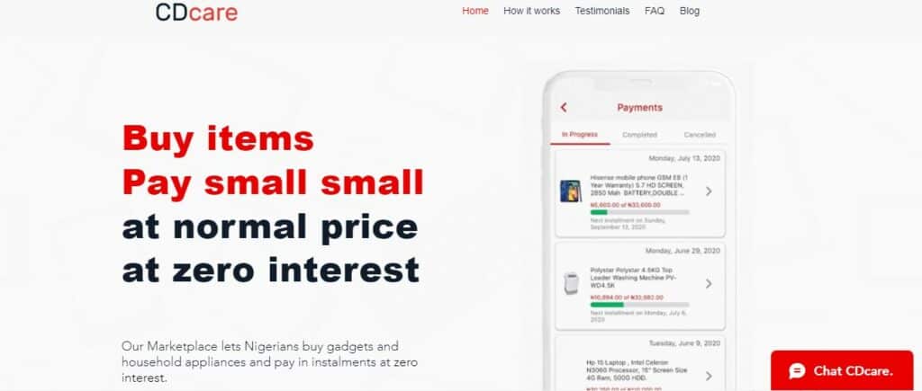 CDcare’s buy and “pay small small” model wants to fix Nigeria's shaky credit culture 3 CDcare homepage