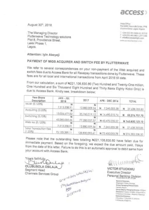 Analysing 2 major allegations against Olugbenga Agboola 6 Access Bank letter to Flutterwave