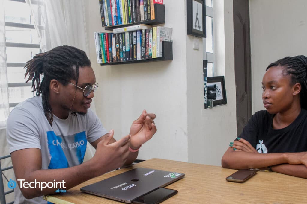 How a search for infinite learning led Justin Irabor to the world of computer science 3 Justin Irabor speaking with a reporter