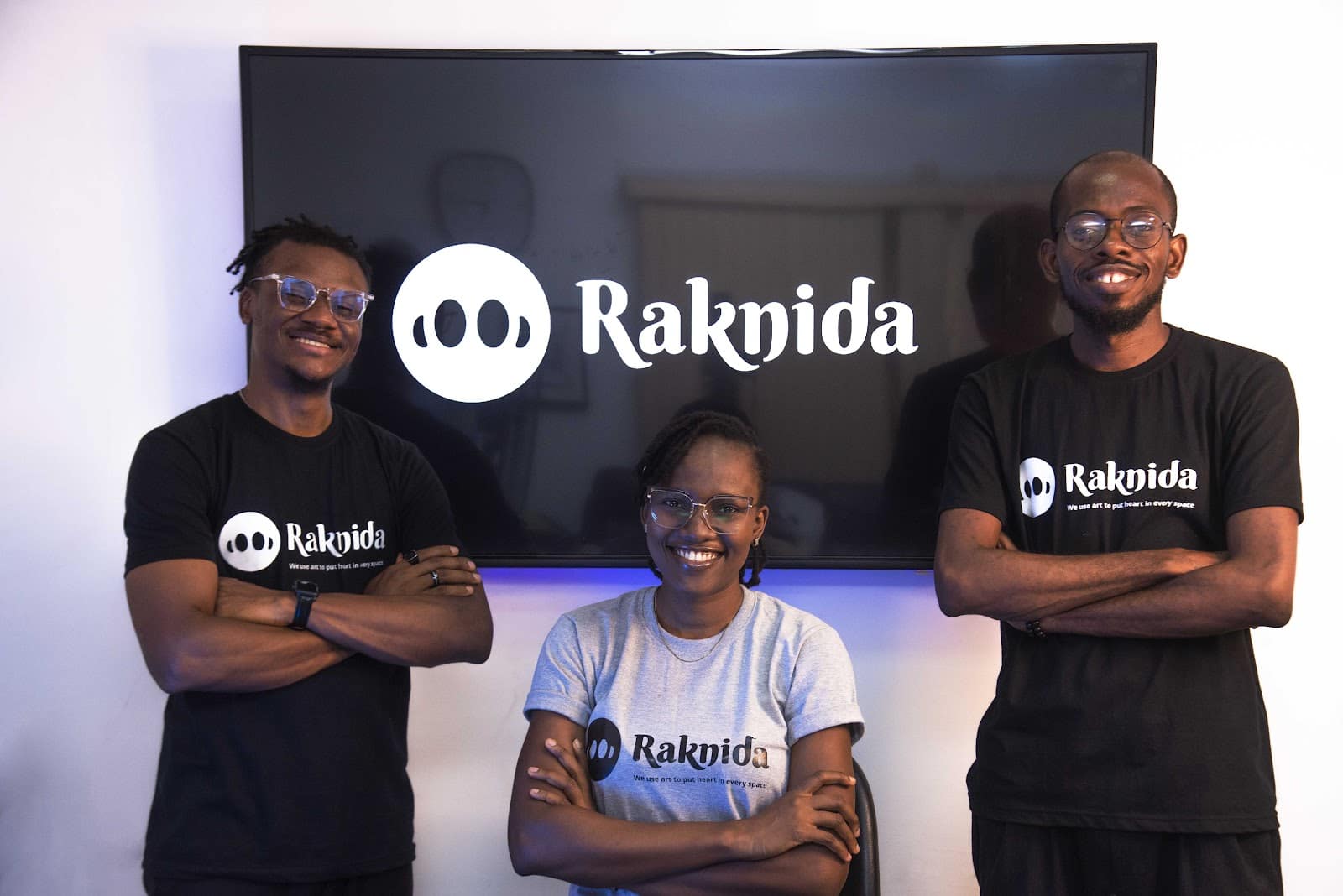 Raknida team picture featuring Anthony, Afoma, and Fortune