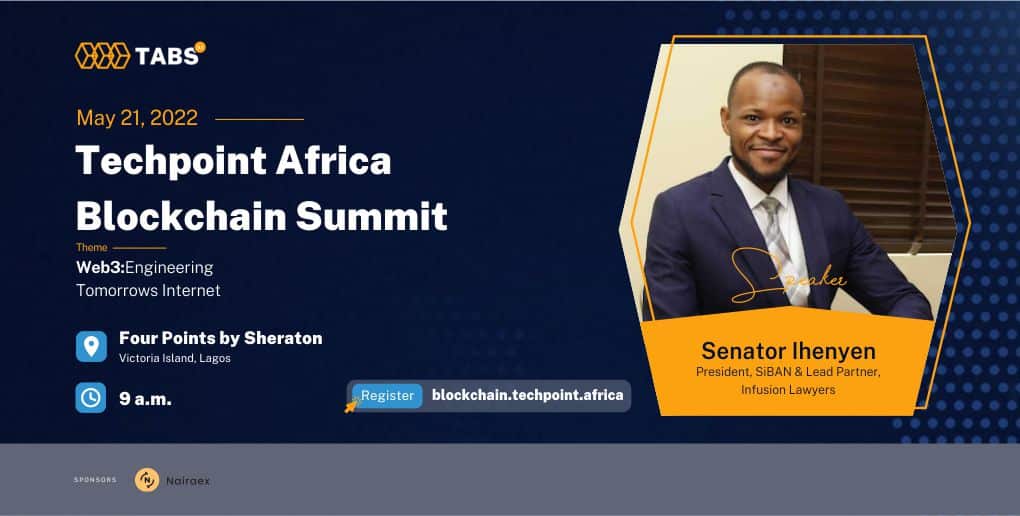 Here are the confirmed speakers for the Techpoint Africa Blockchain Summit 11 Senator Ihenyen. Speaker at Techpoint Africa Blockchain Summit