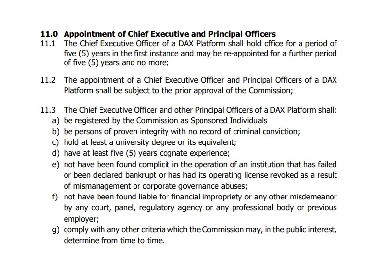 SEC regulations: Nigeria Crypto exchange CEOs to retire after 10 years 1 Rules-on-Issuance-Offering-and-Custody-of-Digital-Assets (1)