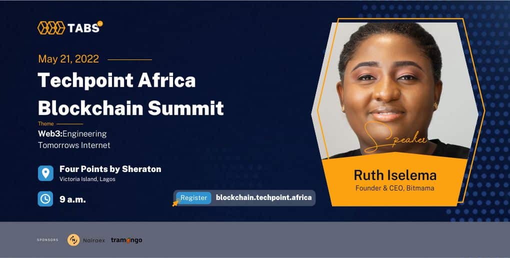 Here are the confirmed speakers for the Techpoint Africa Blockchain Summit 12 Ruth Iselema. Speaker at the Techpoint Africa Blockchain Summit