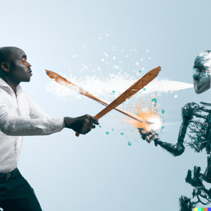 ChatGPT will replace African creatives? Let's calm down, please 3 DALL%C2%B7E 2023 01 18 08.39.51 artificial intelligence and an African man sword fighting