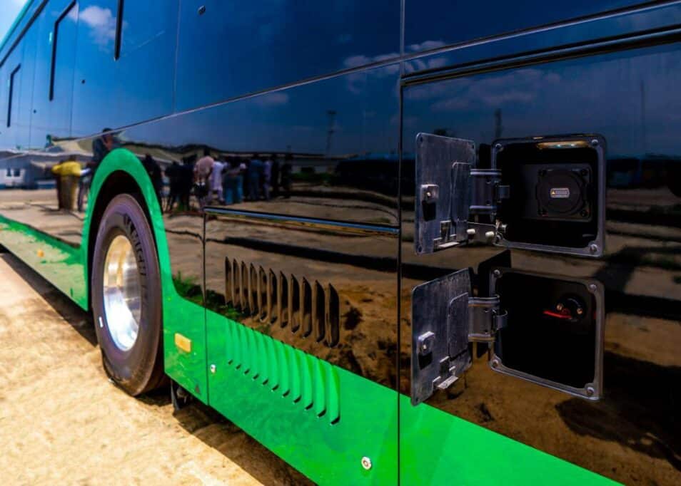 Can electric buses work in Lagos? 2 Charging port of an electric bus