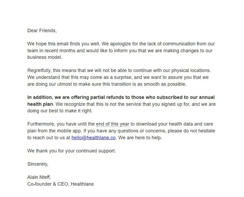 Healthlane in more hot water as lingering debt and fresh accusations trail the Sequoia and SVB-backed startup 1 A screenshot of Alain Nteff's email to Healthlane subscribers