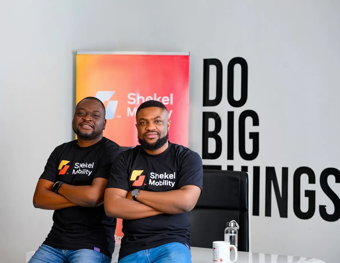 An image of two men — Benjamin Oladokun and Sanmi Olukanmi, founders of Shekel Mobility