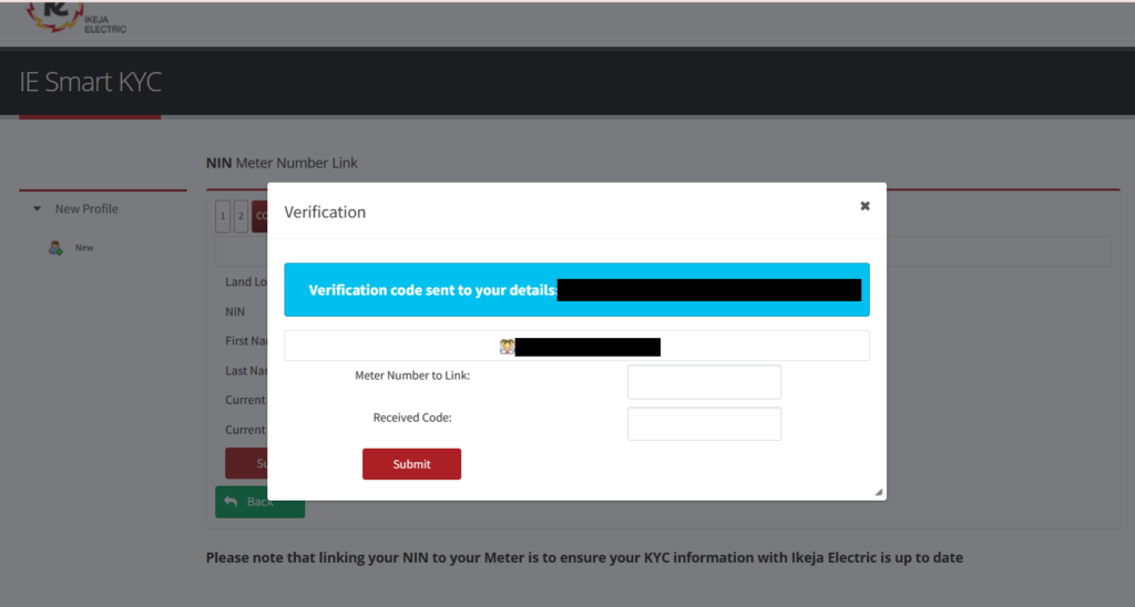 7 easy steps to link NIN with your prepaid meter in Lagos 2 A screenshot of Ikeja Electric Smart KYC website showing the final step to link NIN to meter number