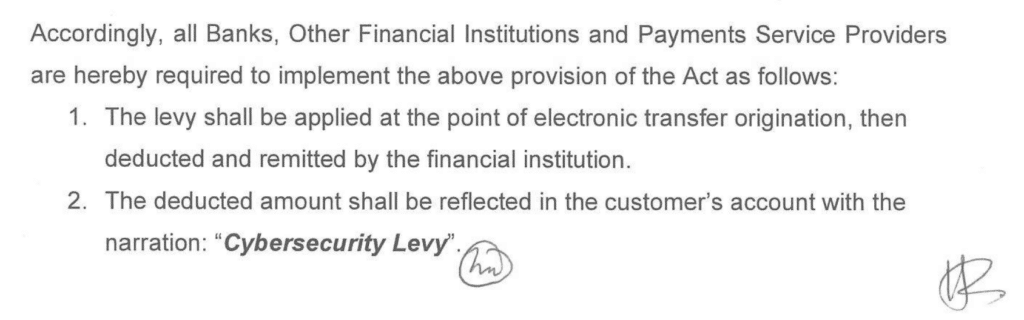 The 0.5% cybersecurity levy does not affect you. Here are 6 answers to questions about the levy 1 Screenshot CBN cybersecurity levy circular