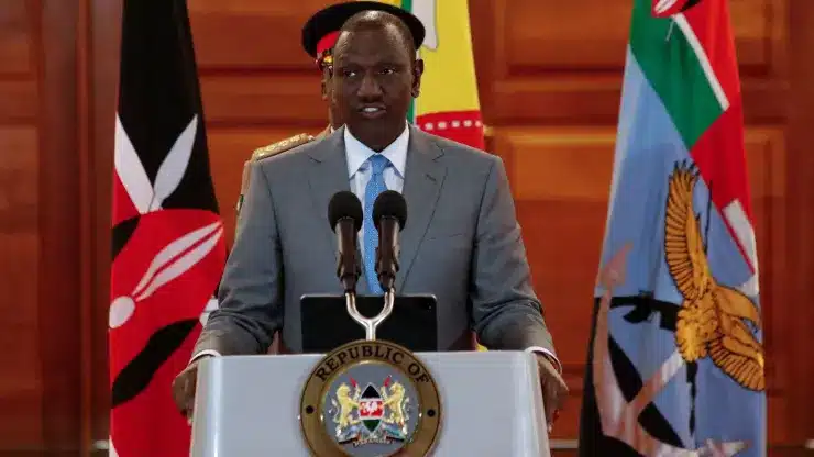 Kenya’s President William Ruto speaks at a press conference after police officers shot protesters demonstrating against Kenya’s proposed finance bill 2024/2025 in Nairobi, Kenya, June 25, 2024