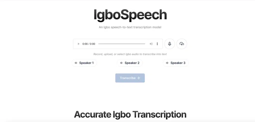 Screenshot of IgboSpeech demo website