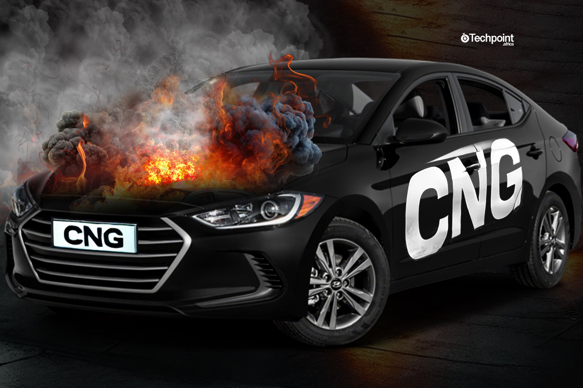 A CNG car on fire