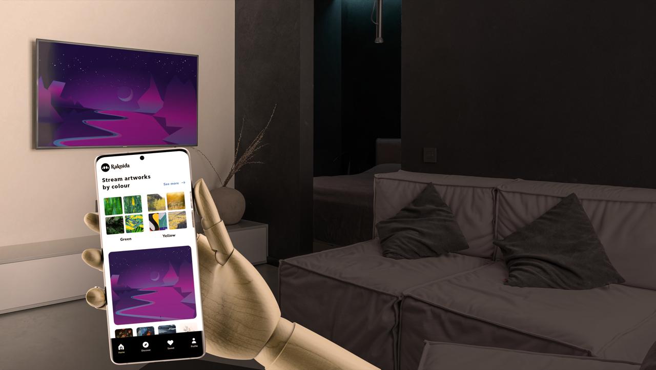 A mockup of Raknida's art streaming app