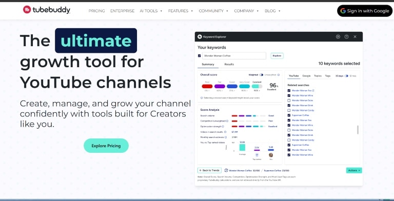 Best AI tools for content creation 8 Tubebuddy homepage