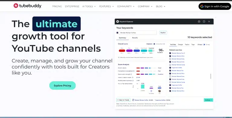 Tubebuddy homepage