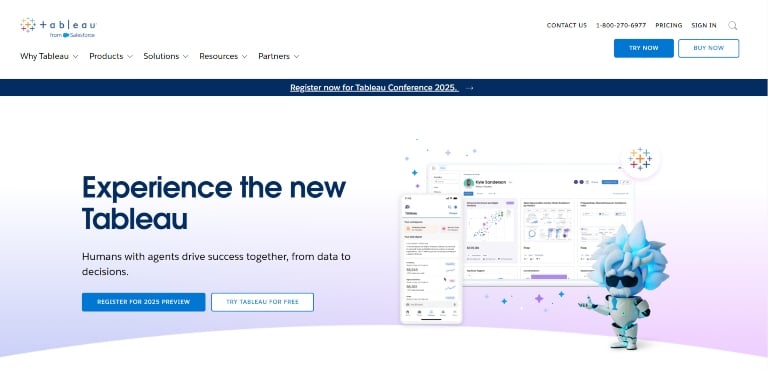 7 Best AI Tools for Data Analysts in 2025 – Boost Efficiency & Insights 1 Tableau homepage