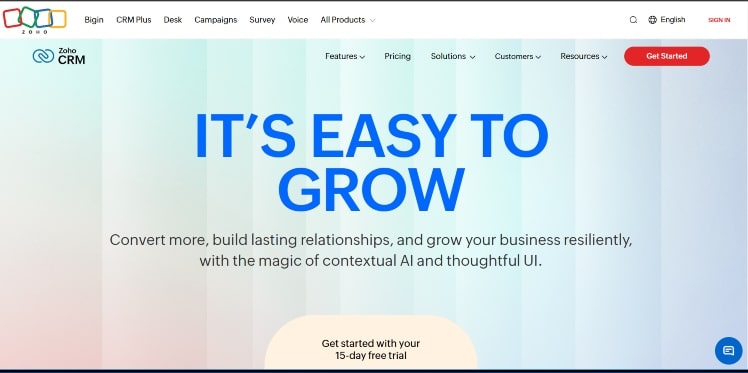 Best AI tools for sales: boost your marketing and prospecting efforts 6 Zoho CRM homepage