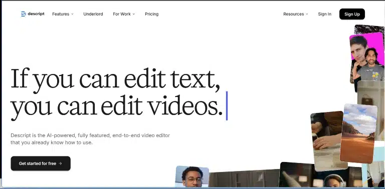 Descript homepage