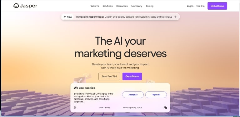 Best AI tools for content creation 1 Jasper.ai homepage