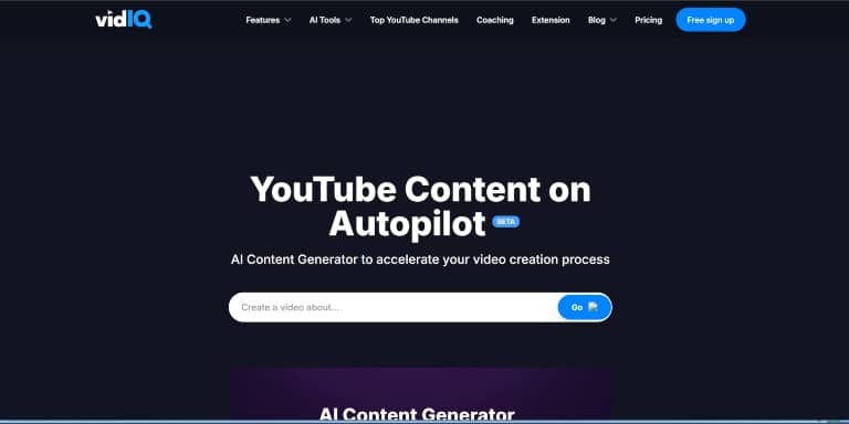 Best AI tools for content creation 7 VidIQ ai homepage