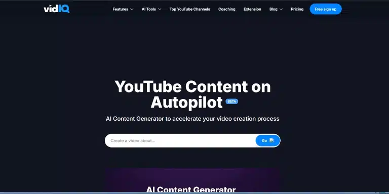 VidIQ ai homepage