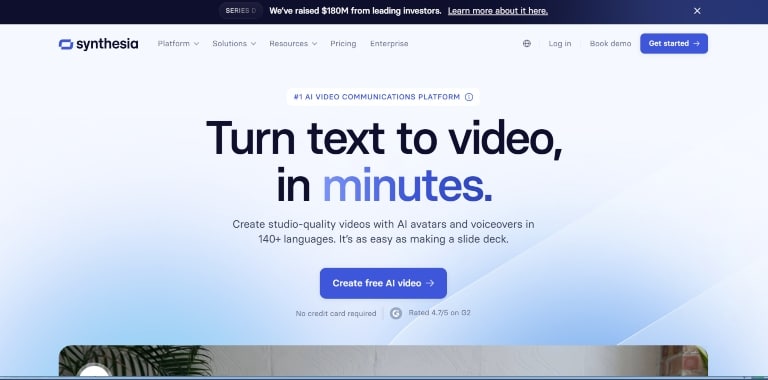 Best AI tools for content creation 4 Synthesia homepage