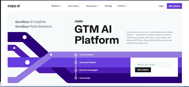 Best AI tools for content creation 2 Copy.ai homepage