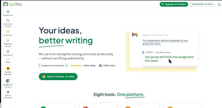 Best AI tools for content creation 3 Quillbot homepage