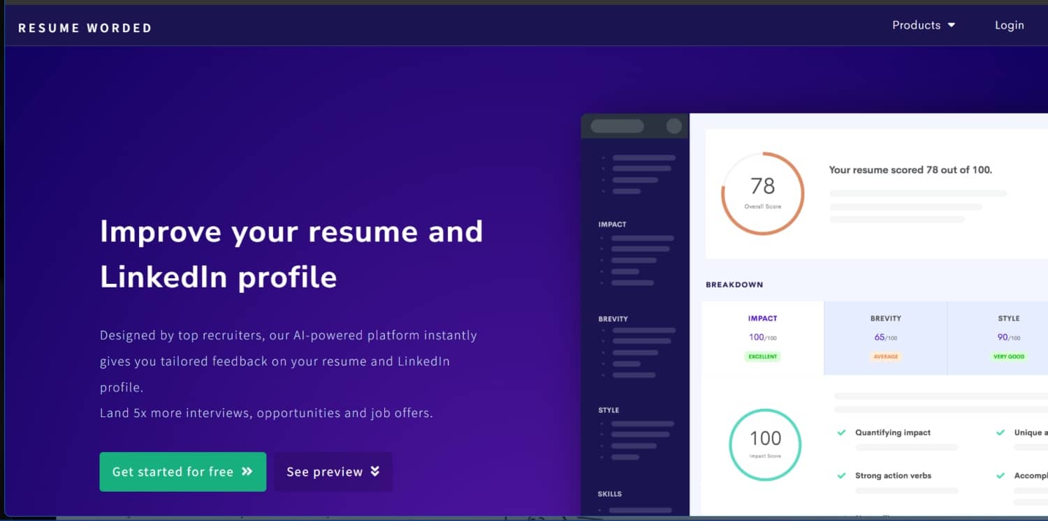 Best AI tools for job seekers to land your dream job 3 Resume Worded homepage