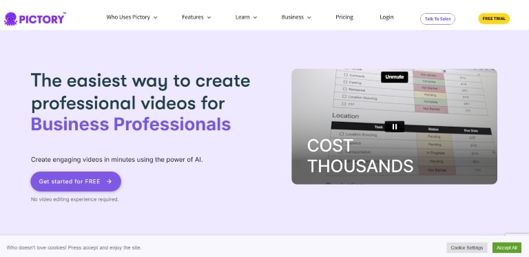 Best AI tools for content creation 5 Pictory.ai homepage