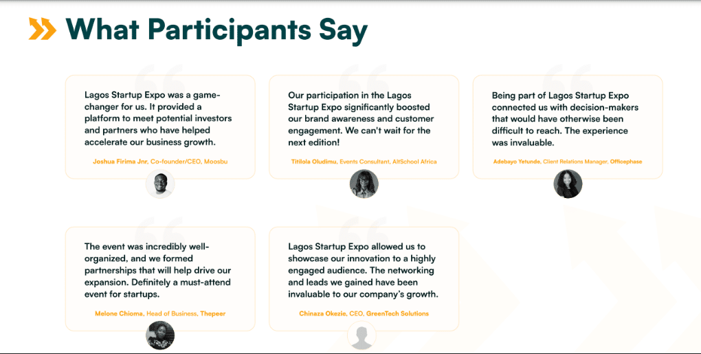 Lagos Startup Expo: why the Investor Lounge is the room every founder needs to be in 1 Participants testimonials about LSE 1.0