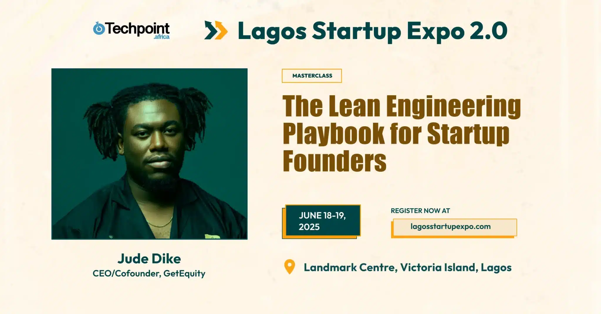 Jude Dike, CEO of Getequity's Lagos Startup Expo 2.0 Masterclass announcement feature image